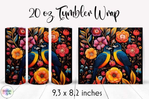 Birds with Flowers Folk Tumbler Design