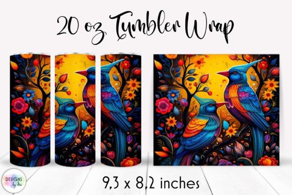 Birds with Flowers Folk Tumbler Wrap