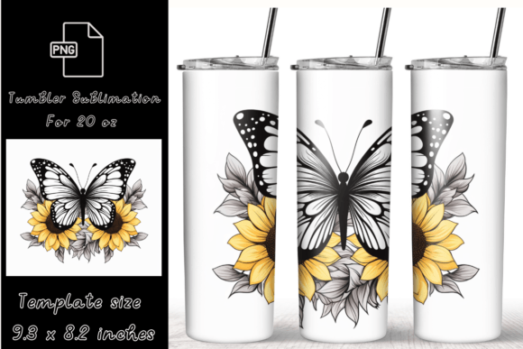 Butterfly Sunflower 20 Oz Skinny Tumbler