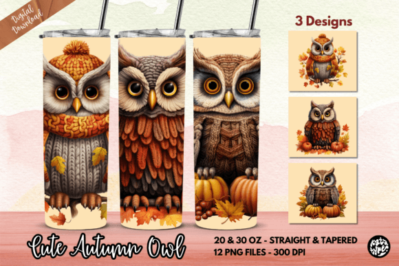 Cute Autumn Owl Tumbler Wrap