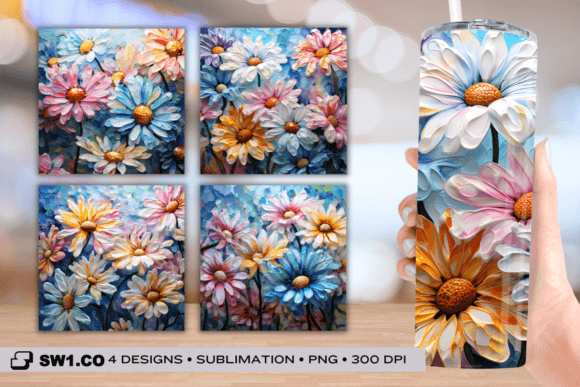 Daisies Acrylic Painting Tumbler Wrap
