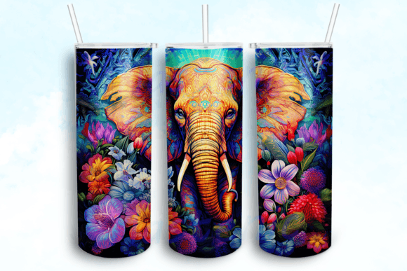 Elephant with Flowers Tumbler PNG
