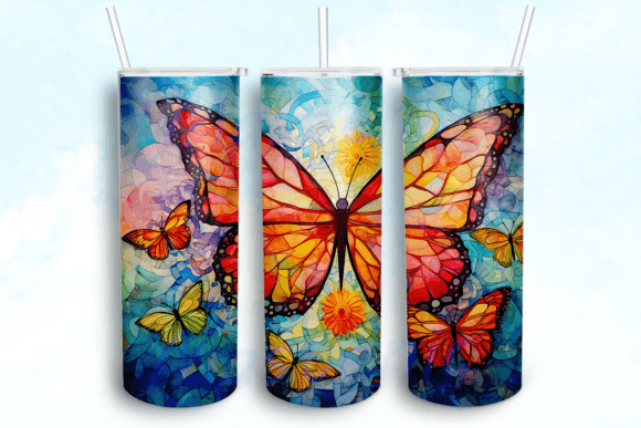 Flower and Butterfly Tumbler PNG