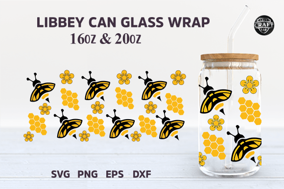 Flower Bee Libbey Can Glass SVG 16oz Wra