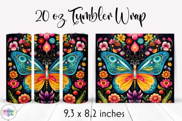 Folk Butterfly with Flowers Tumbler PNG