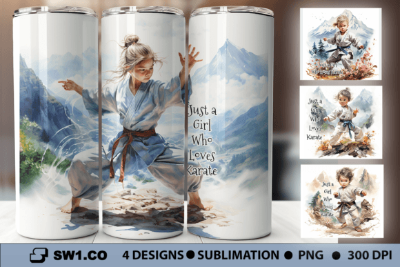 Karate Girl Tumbler Sublimation Wrap PNG