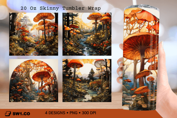 Mushroom Stained Glass Tumbler Wrap PNG