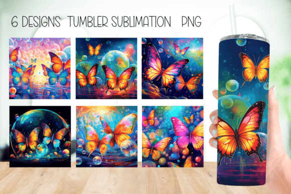 Neon Butterflies Tumbler Sublimation