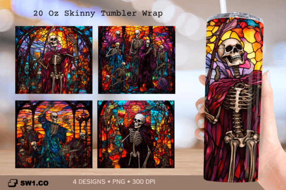 Skeleton Stained Glass Tumbler Wrap PNG
