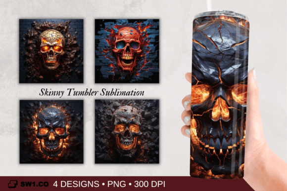 Skull Fire Tumbler Sublimation Wrap PNG