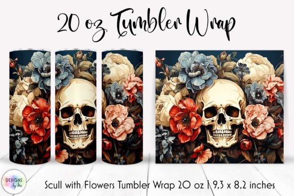 Vintage Skull with Flowers Tumbler Wrap