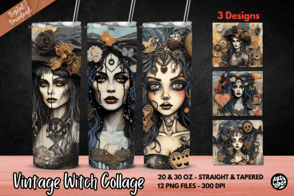 Vintage Witch Collage Tumbler Wrap