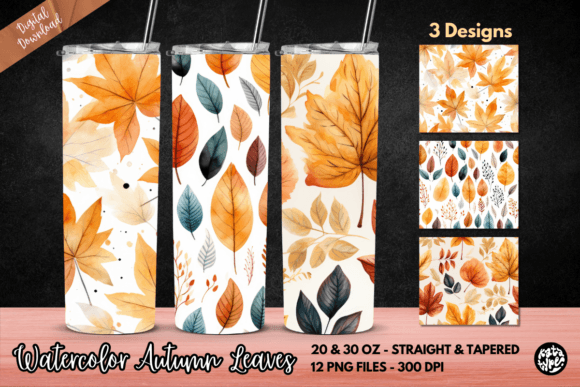 Watercolor Autumn Leaves Tumbler Wrap