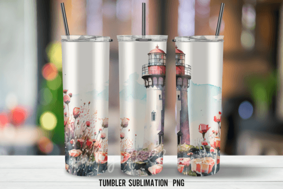 Watercolor Lighthouse Tumbler Sublimatio