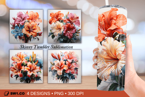Watercolor Lily Tumbler Sublimation PNG